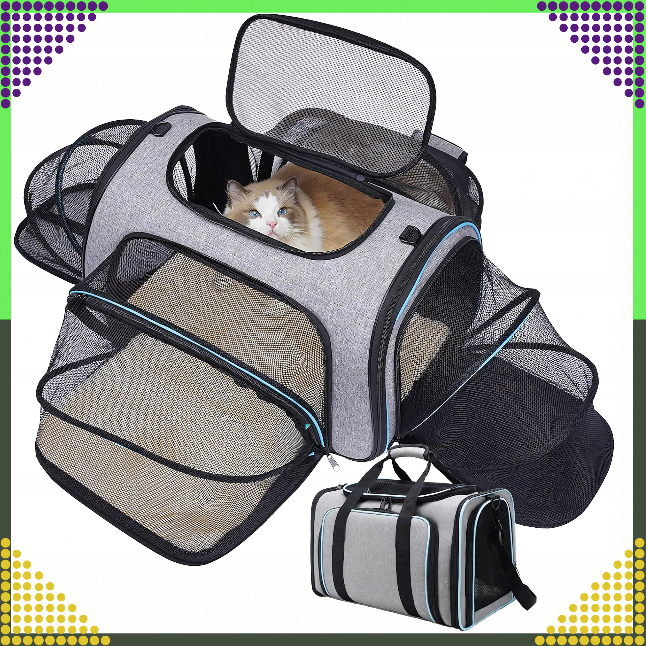 Large Expandable Pet Carrier Bag for Cats and Dogs up to 8kg with Ventilation