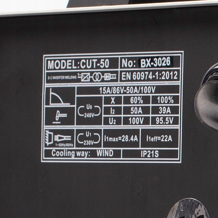 Boxer Plasma lõikur sisseehitatud kompressoriga 50A 230V (VD14)
