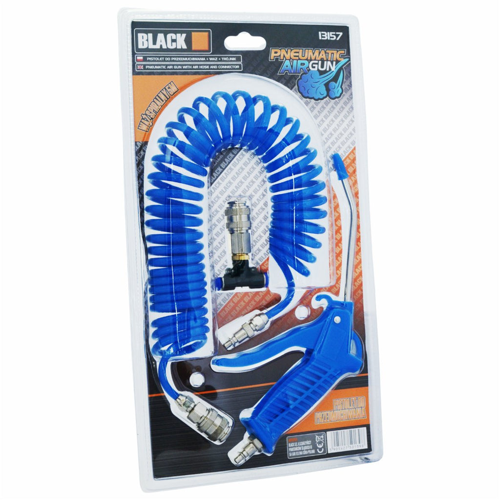 Must pneumaatiline puhastuspüstoli komplekt vooliku ja kolmikühendusega
