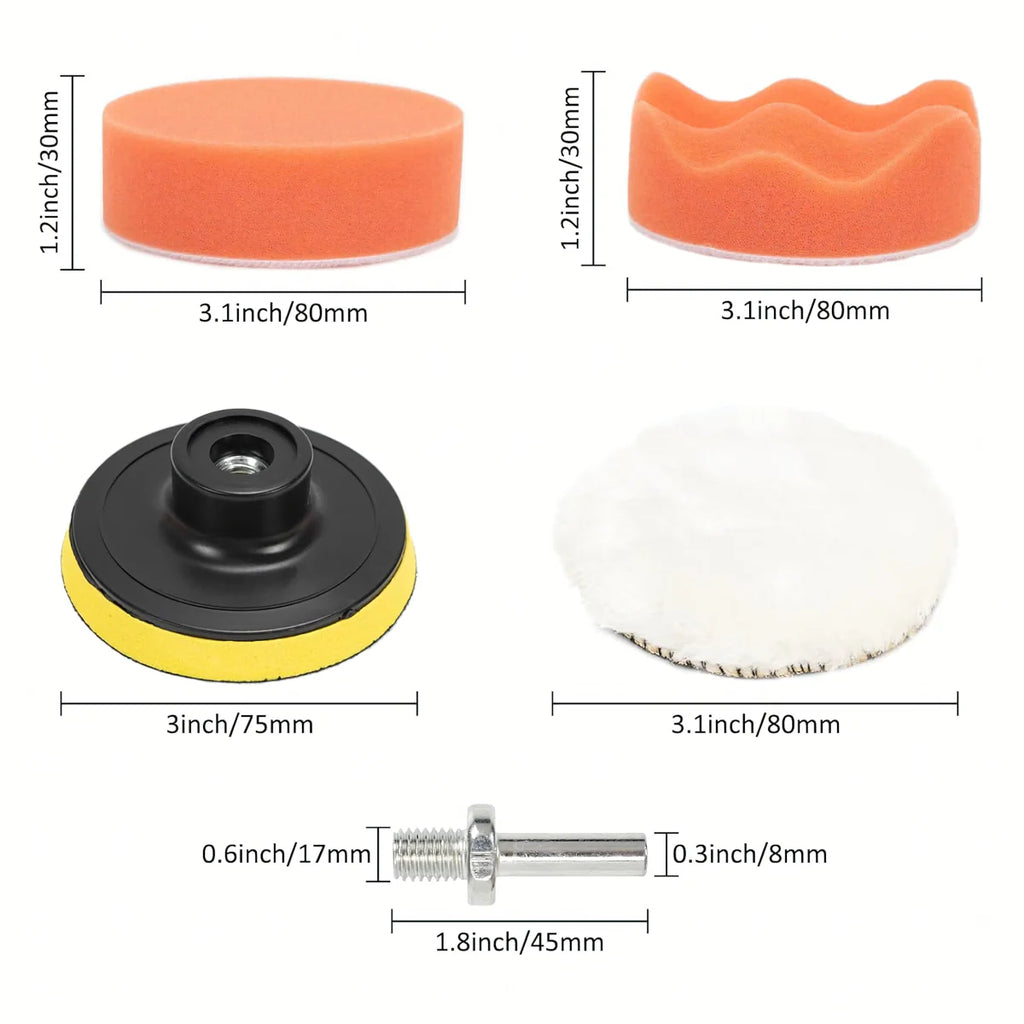 11-osaline 80mm poleerimispadjakeste ja käsnade komplekt trellile (80 mm)