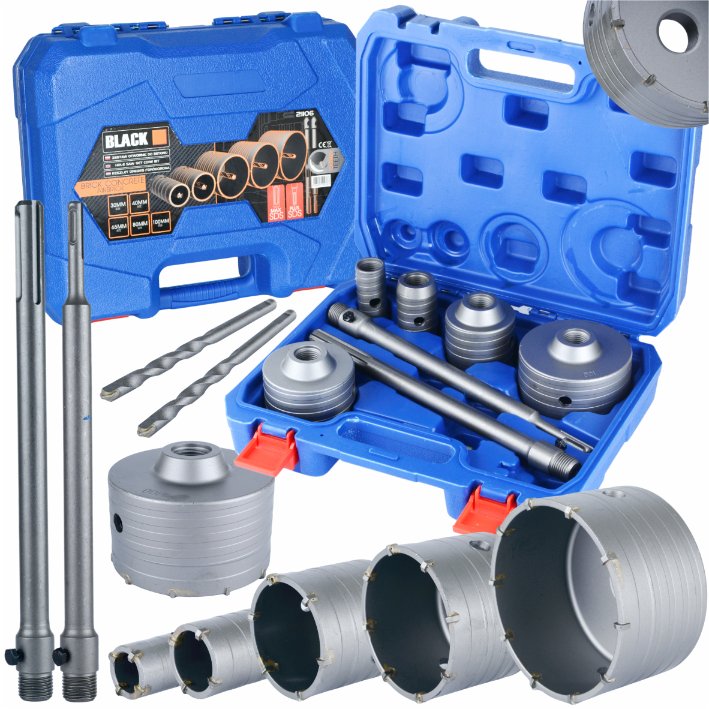 Black professionaalne betooni südamikpuuride komplekt, 9 tk