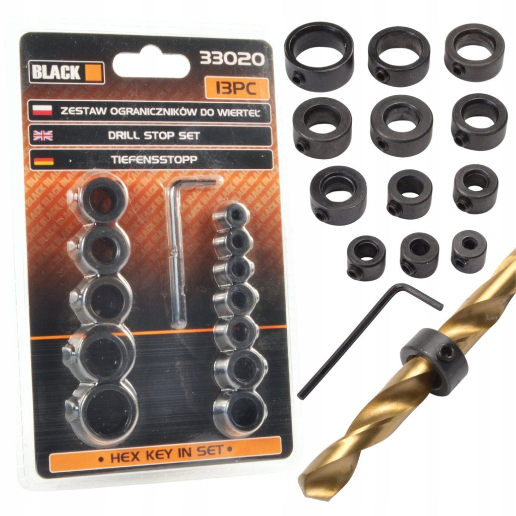 13-Piece Drill Depth Stop Set with Hex Key
