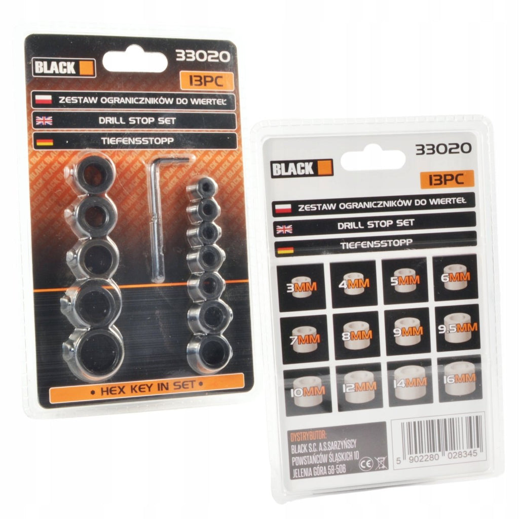 13-Piece Drill Depth Stop Set with Hex Key