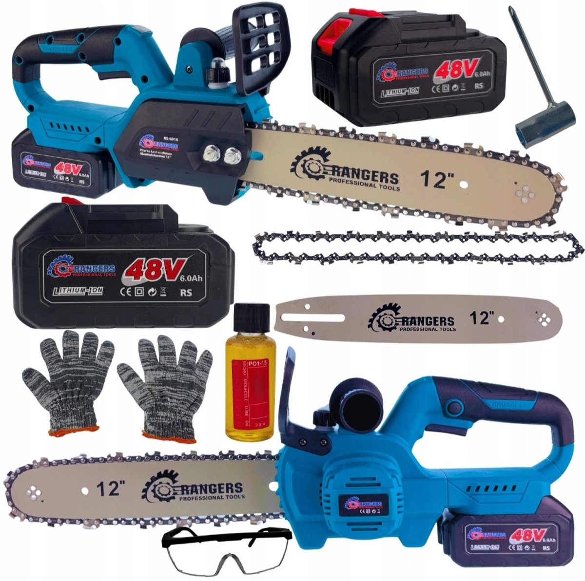 RANGERS 12" juhtmeta kettsaag 48V koos 2×6Ah akuga, harjadeta mootor
