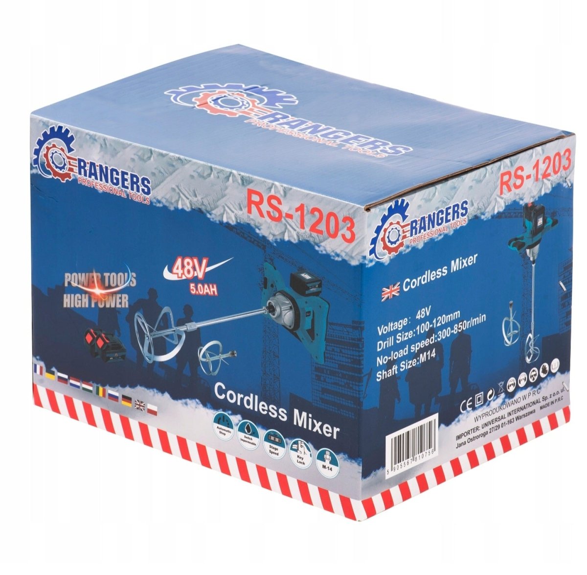 RANGERS RS-1203 juhtmeta 48V mikser 2×5.0Ah akudega ja 2 terasest segamislabaga