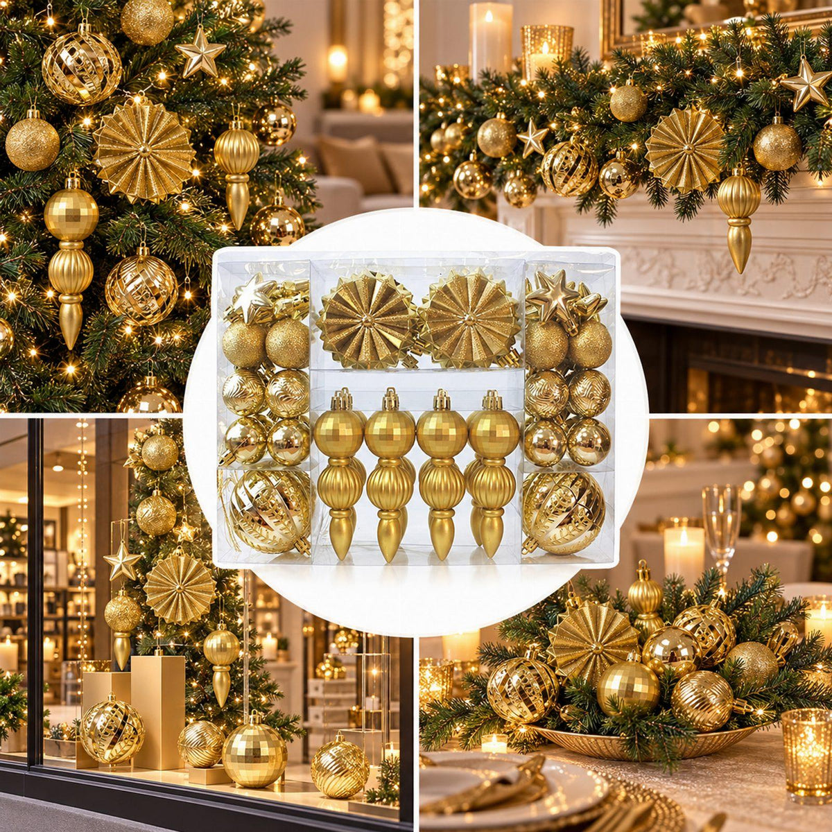 Shatterproof Decorative Christmas Baubles Set 52 pcs