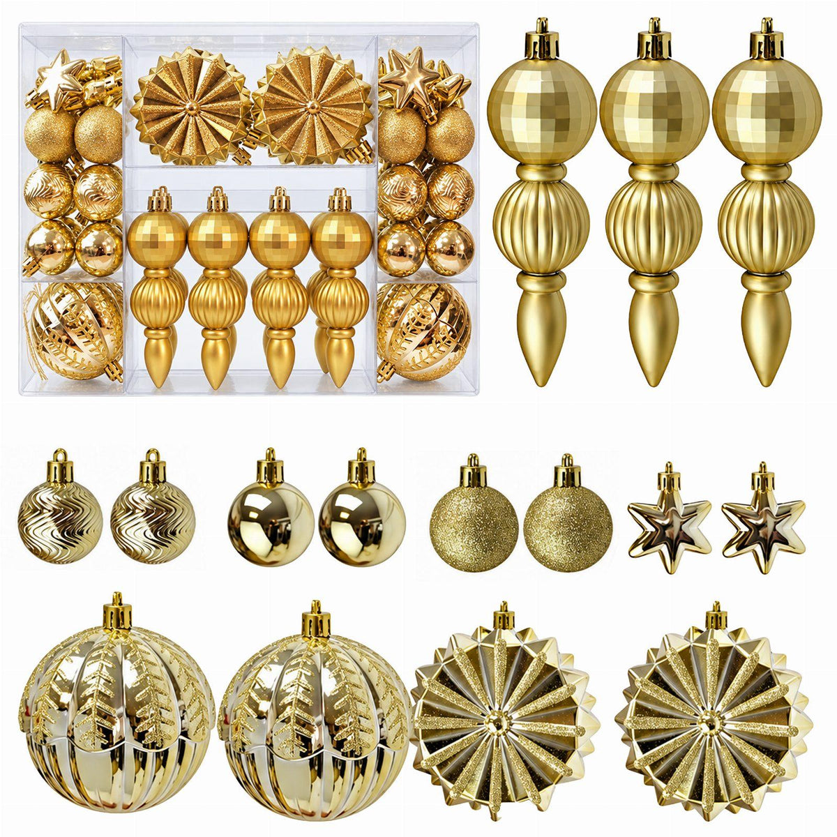 Shatterproof Decorative Christmas Baubles Set 52 pcs