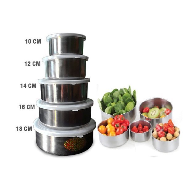 Stainless Steel Storage Containers Set of 5 Sizes (10-18 cm)