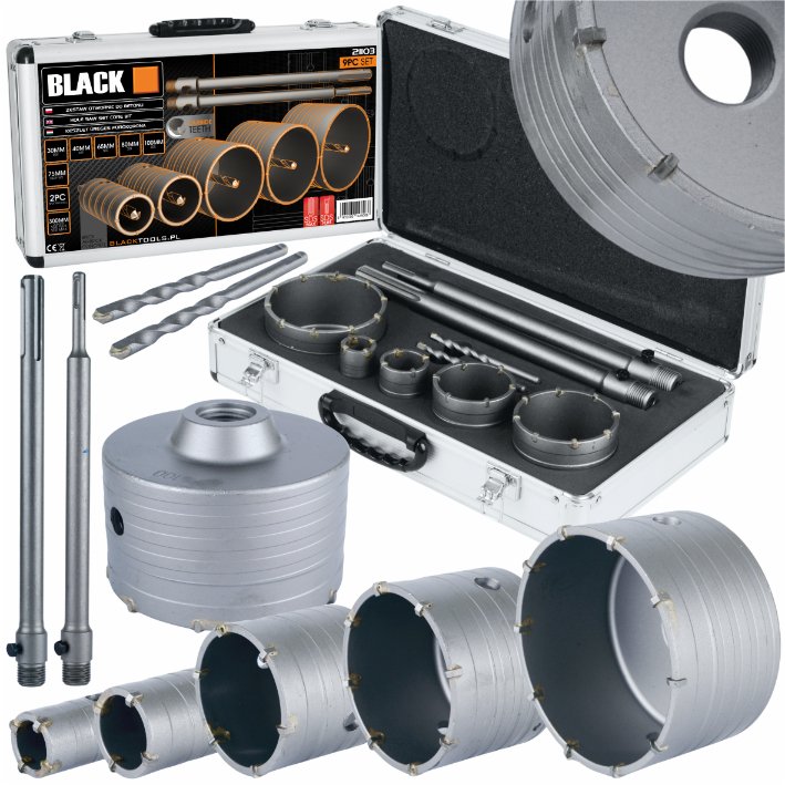 SDS Plus and SDS Max Concrete Core Drill Bit Set, 9 Pieces