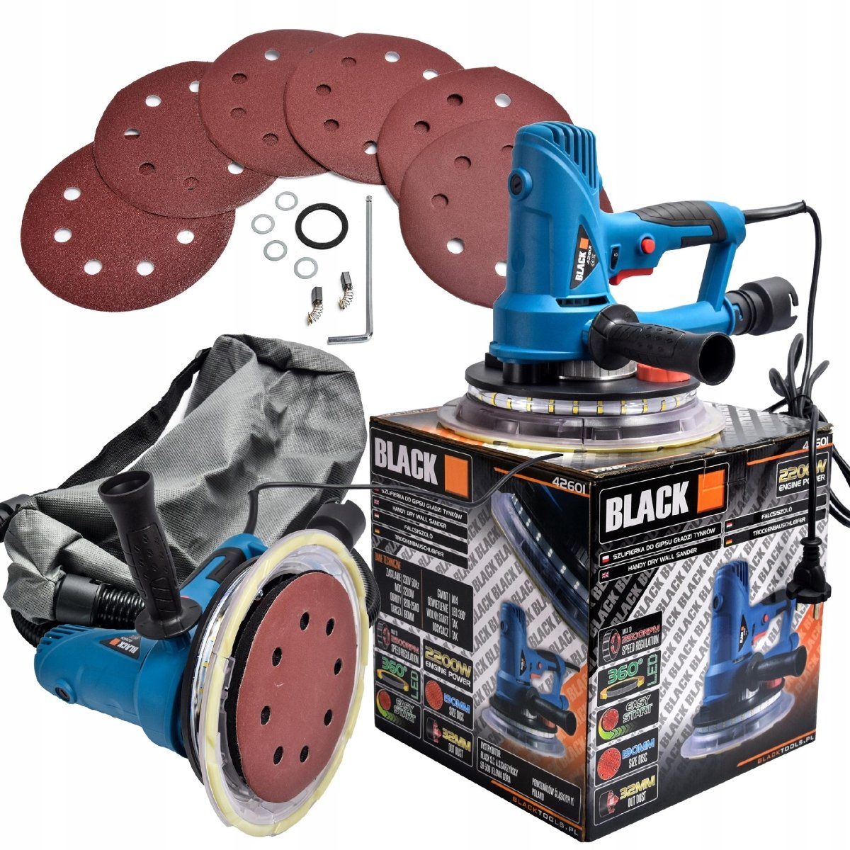 Black 2200W kipsplaadi ja krohvi lihvmasin 360° LED valgusega