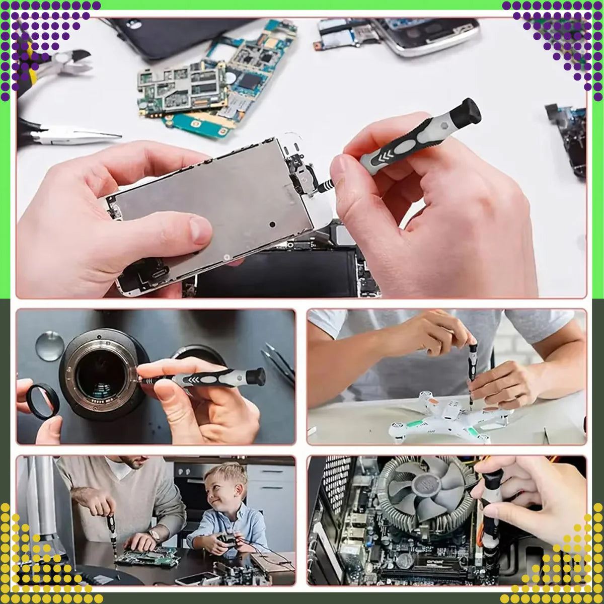 115-osaline täppiskruvikeerajate komplekt Torx-, PH-, PZ-, kuuskantotsikute ja tarvikutega