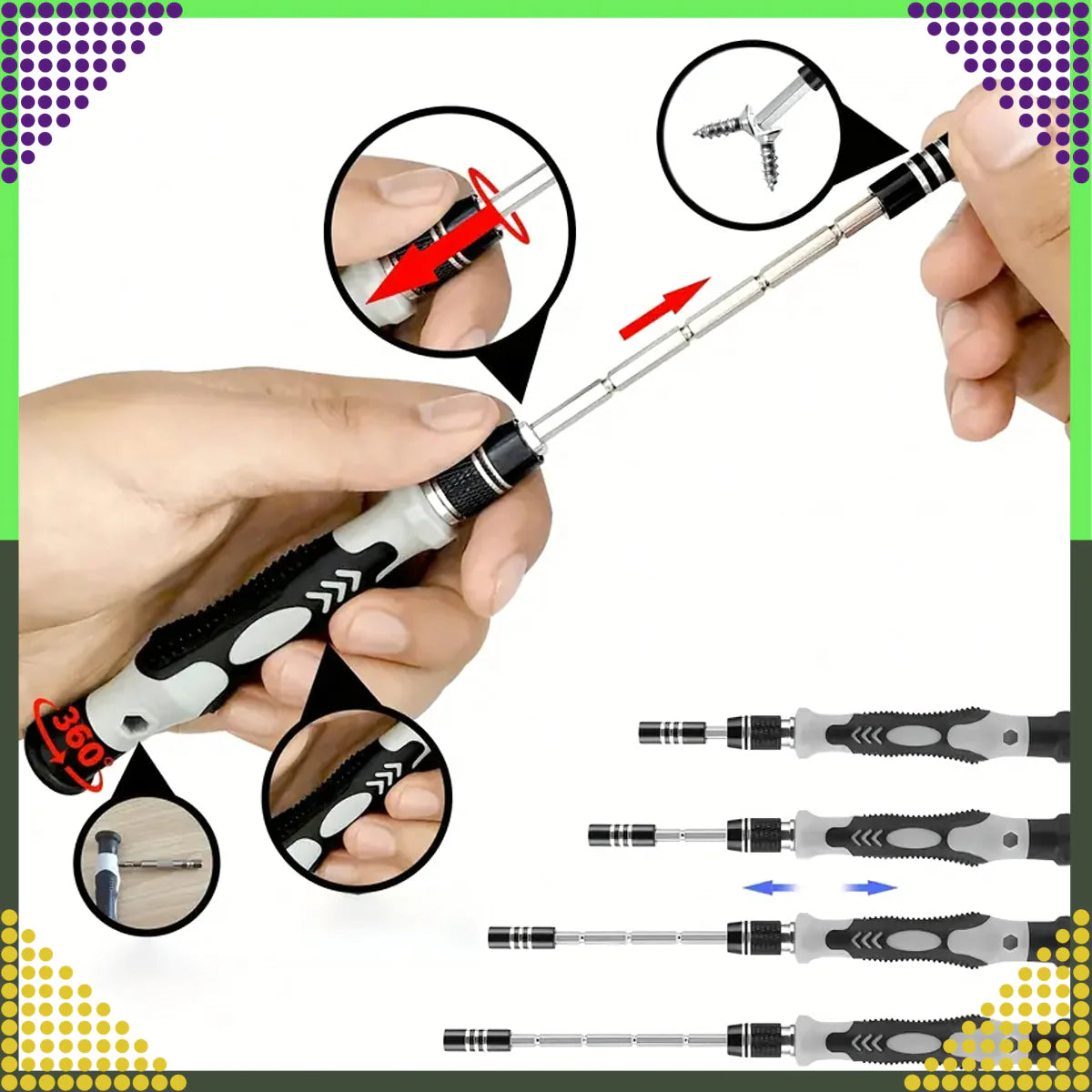 115-osaline täppiskruvikeerajate komplekt Torx-, PH-, PZ-, kuuskantotsikute ja tarvikutega