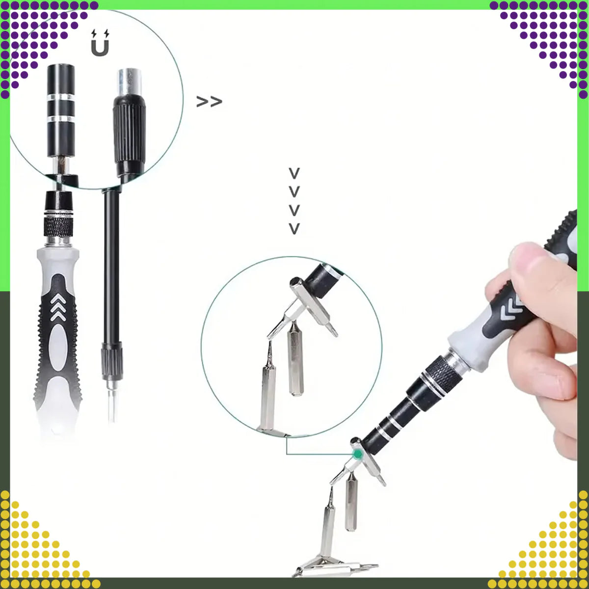 115-osaline täppiskruvikeerajate komplekt Torx-, PH-, PZ-, kuuskantotsikute ja tarvikutega