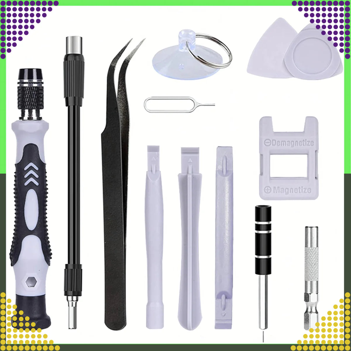 115-osaline täppiskruvikeerajate komplekt Torx-, PH-, PZ-, kuuskantotsikute ja tarvikutega