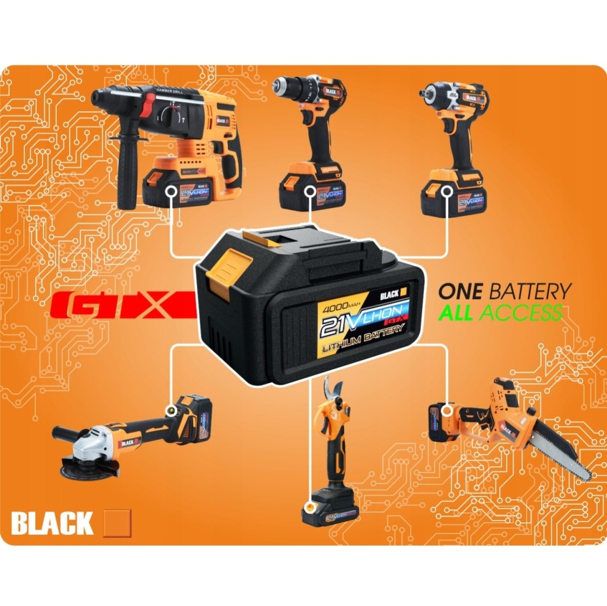 Black 21V juhtmeta 5in1 tööriistakomplekt 4 akuga ja tarvikutega