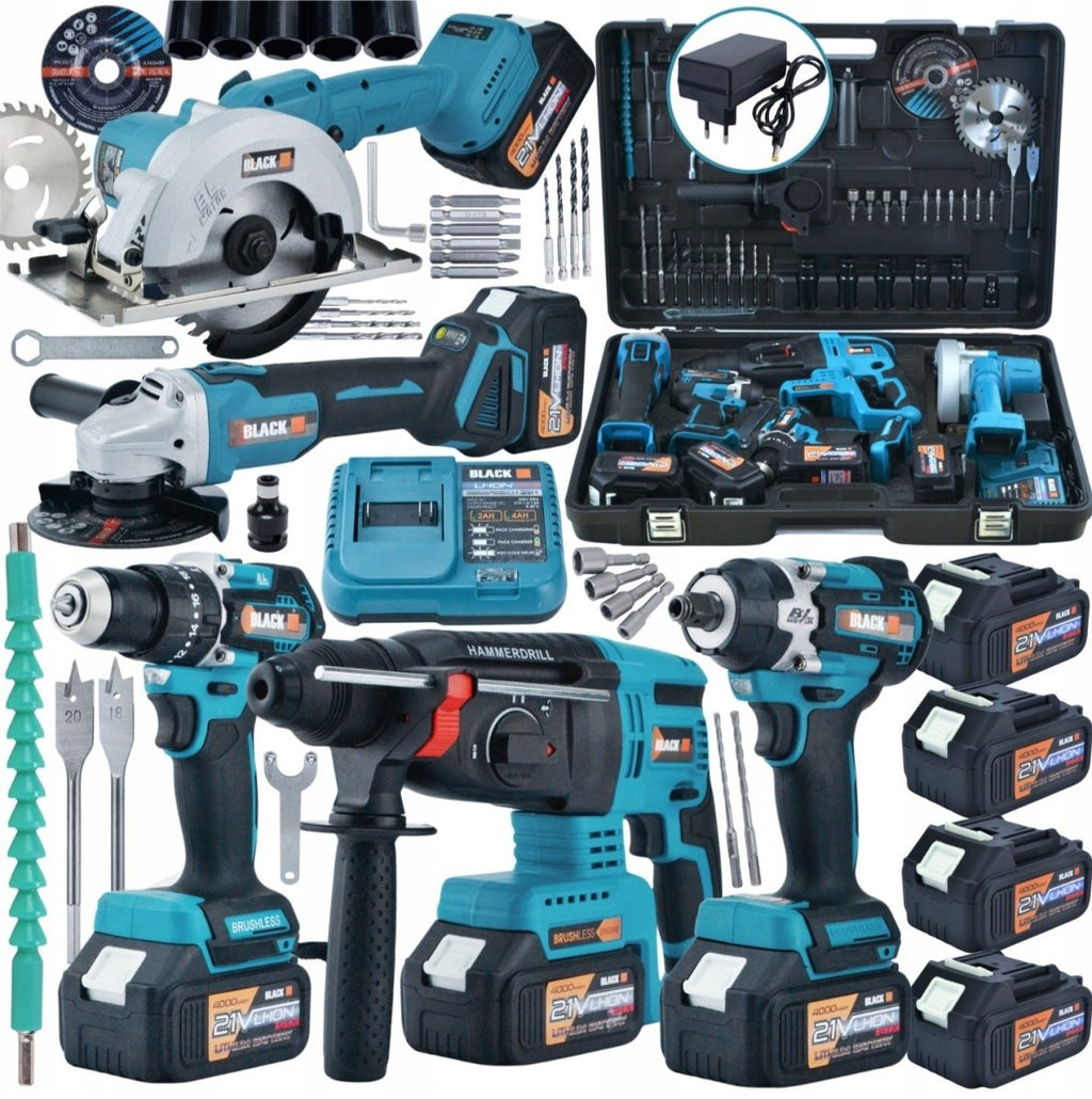 Black 21V juhtmeta 5in1 tööriistakomplekt 4 akuga ja tarvikutega