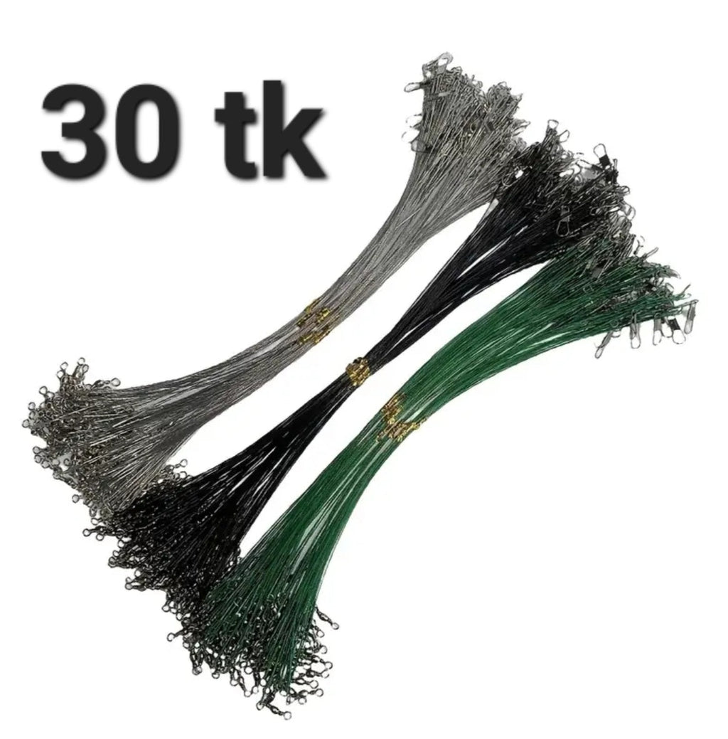 Vastupidav hammustuskindel terasest kalapüügitross pöörlega – 20 cm, komplektis 30 tk