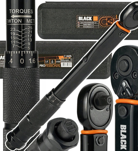 Black 1/4" momentvõti 5–25 Nm, kahe suunaga, lukuga
