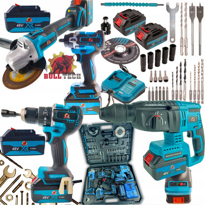 BULL-TECH BT5018XL 48V* 4-in-1 akukomplekt: kruvikeeraja, lööktrell, nühklihvija, mutrikeeraja