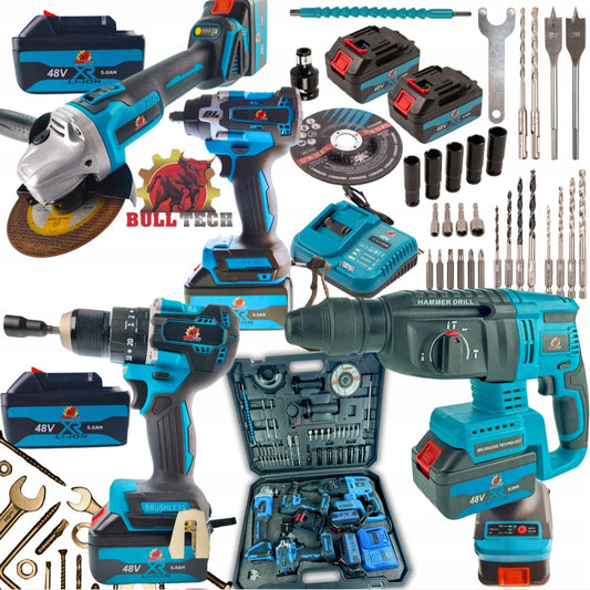 BULL-TECH BT5018XL 48V* 4-in-1 akukomplekt: kruvikeeraja, lööktrell, nühklihvija, mutrikeeraja