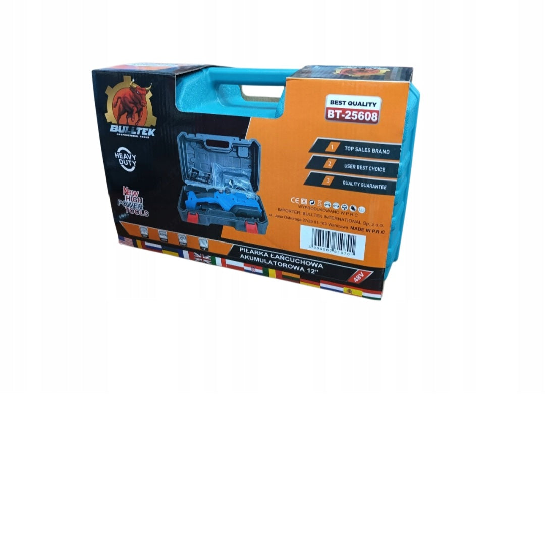 Bull-Tech BT-25608 juhtmeta kettsaag 12" (30cm) – 2× 48V 5Ah akud, 2× saeketid, harjavaba 1000W, kohver