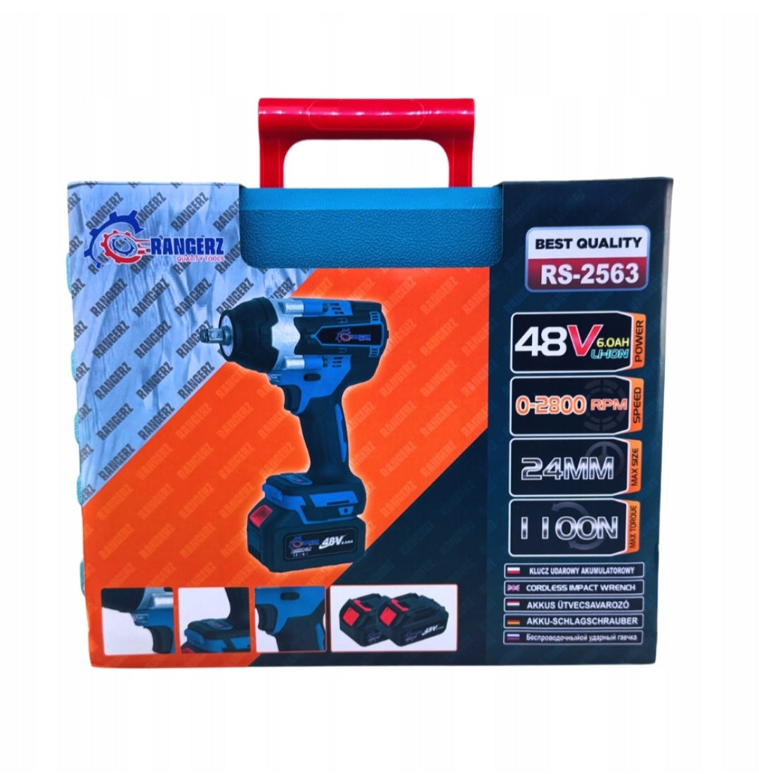 Rangers juhtmeta löökmutrivõti 1100Nm – 2× 48V 6.0Ah akud, 1/2" ajam, laadija + XXL komplekt