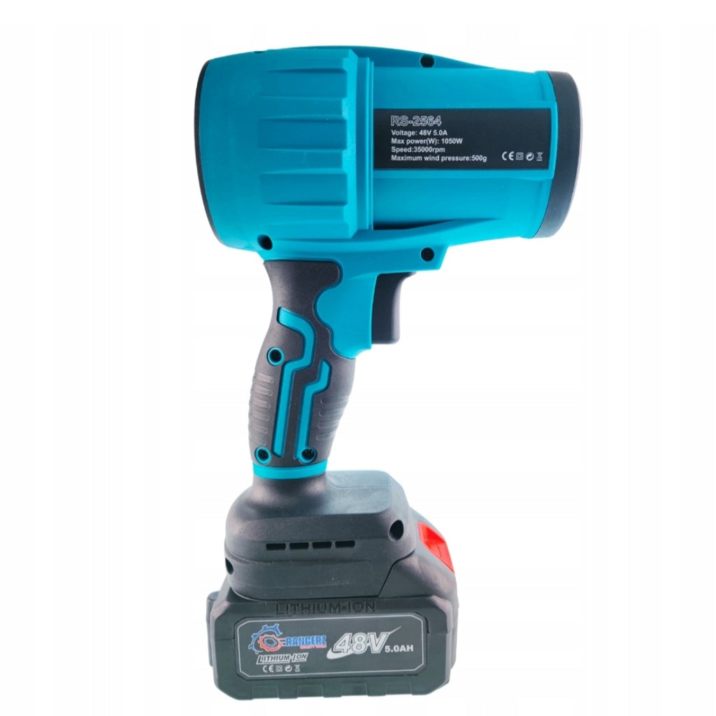 Rangers juhtmeta lehepuhur 48V (RS2564) – harjavaba, kuni 1050W, 2× 5.0Ah akud, 4-astmeline kiiruseregulaator, kohver