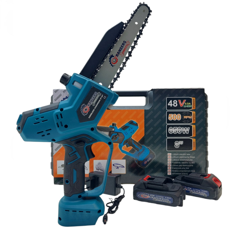 RANGERZ RS6012E akutoitega kettsaag 48V 8" – 650W, digitaalne aku ekraan, 2× 2.0Ah akud, kohver
