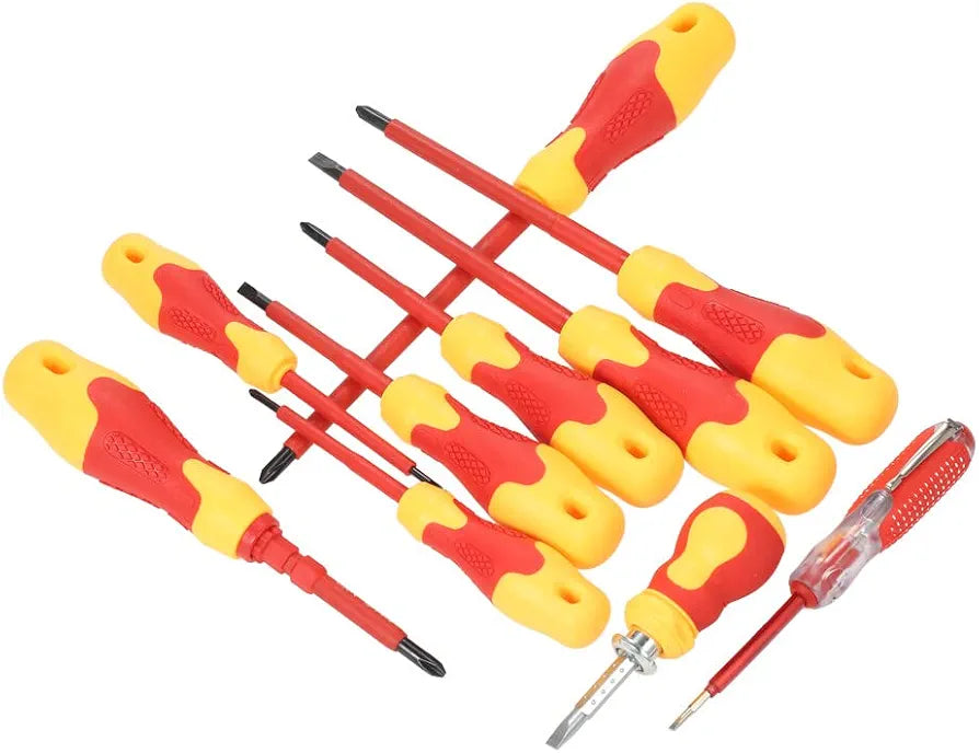 10-Piece Insulated Screwdriver Set 1000V – Magnetic Phillips & Slotted Tips, Soft Grip, Case