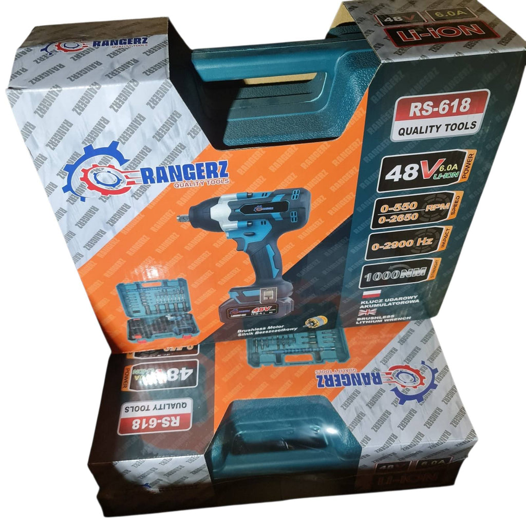 RANGERZ RS-618 juhtmeta harjadeta löökmutrivõti 1000Nm – 48V 6.0Ah, kohver + tarvikud (RS-618)