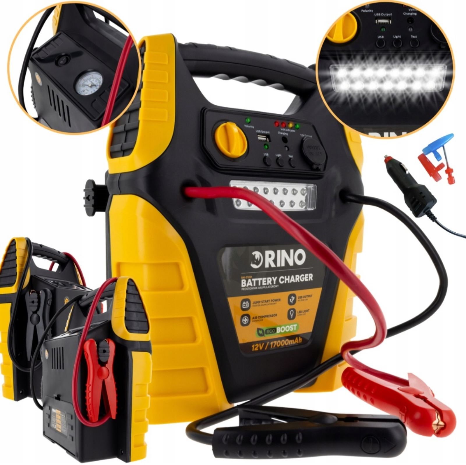 Orino BOOST12LI 5-ühes 12V akulaadija ja käivitusabi – 17Ah, 400A käivitus / 900A tipp, 250 PSI kompressor