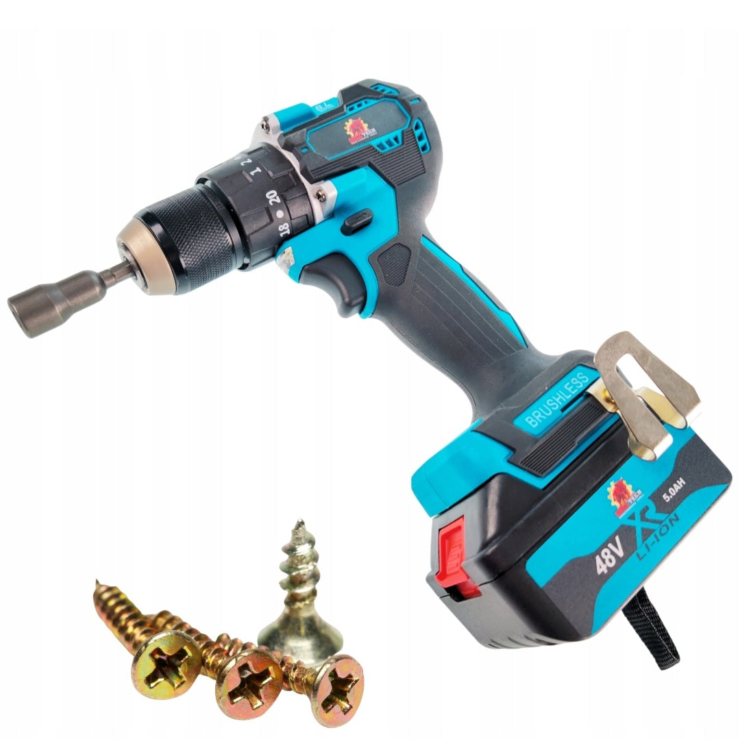 BullTech 48V 2-ühes juhtmevaba tööriistakomplekt – nurklihvija + puur/kruvikeeraja, 2× 5.0Ah akud, harjavaba, 125mm