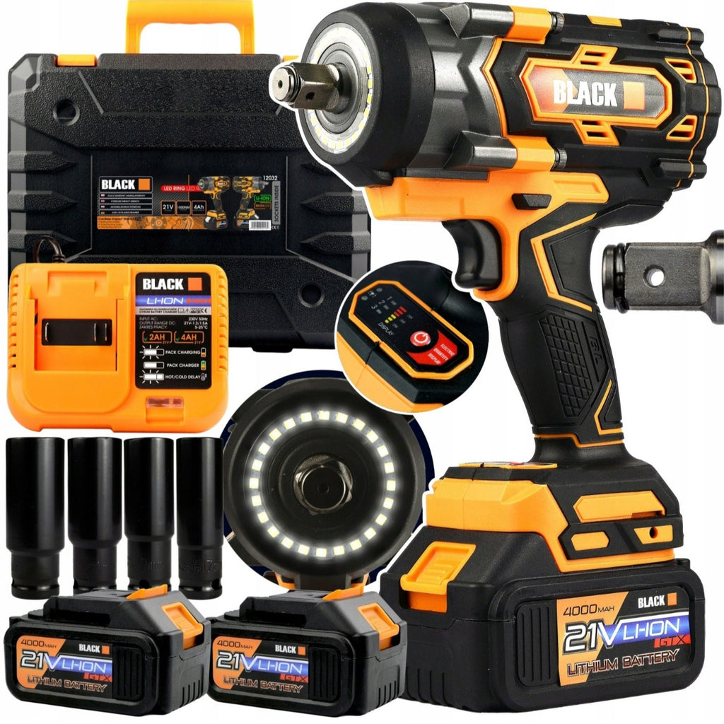 BLACK Cordless Impact Wrench 1000Nm 21V LED Ring + 2x 4Ah Battery