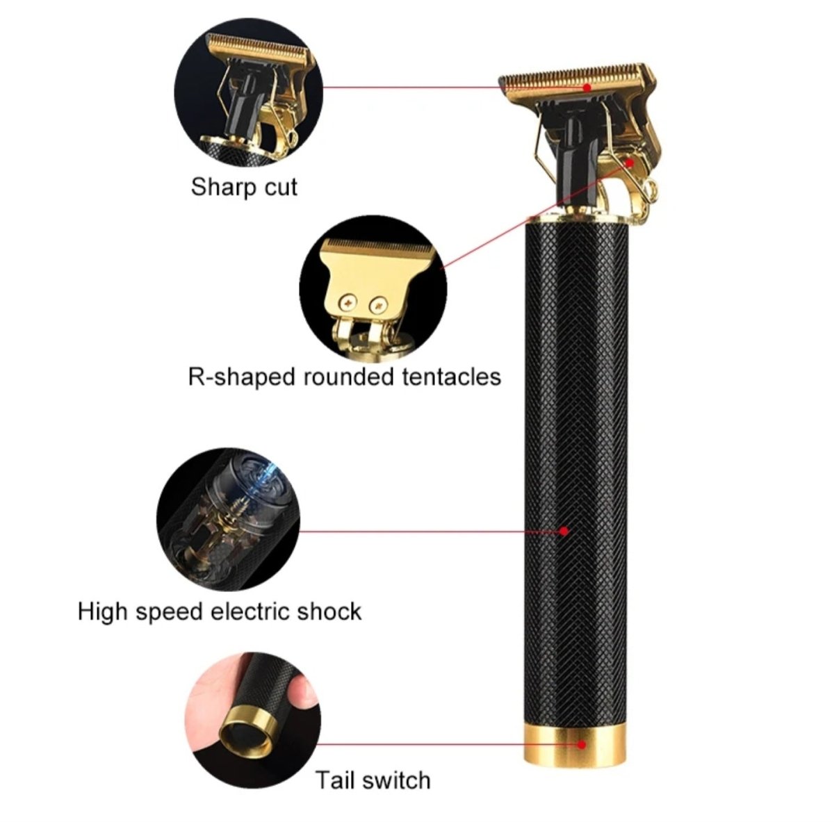 Vintage-stiilis juukselõikur USB-laadimise ja 4 juhikkammiga