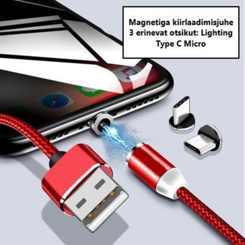 Vinge magnetiline kiirlaadimiskaabel USB-C, iPhone, Micro-USB