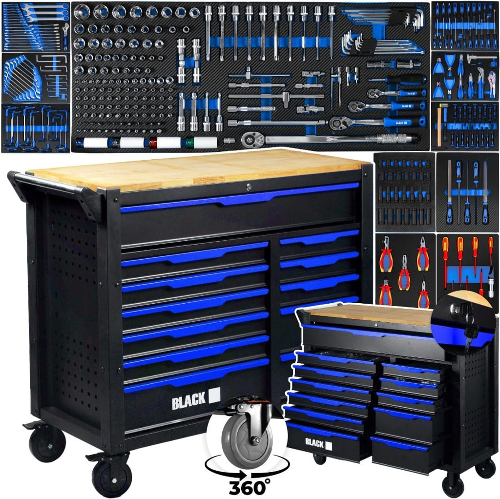 360-Piece Professional Tool Cabinet | 12 Drawers, Wooden Top and Central Lock